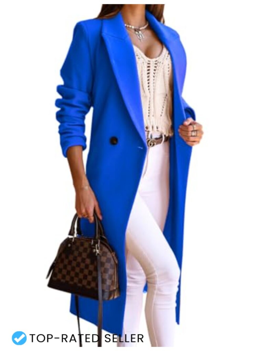 Wool Blend Long Pea Coat Notch Lapel Button Front Slim Fit Winter Overcoat